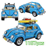 1167pcs Technical Blue Beetle Camper Car Building Blocks Model Creative City Vehicle Set Toys Bricks For Boy Kids Christmas Gift