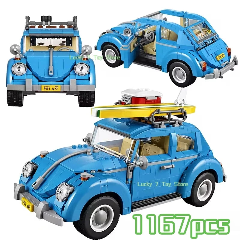 1167pcs Technical Blue Beetle Camper Car Building Blocks Model Creative City Vehicle Set Toys Bricks For Boy Kids Christmas Gift
