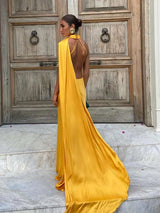 Elegant Ribbon Halter Maxi Dress