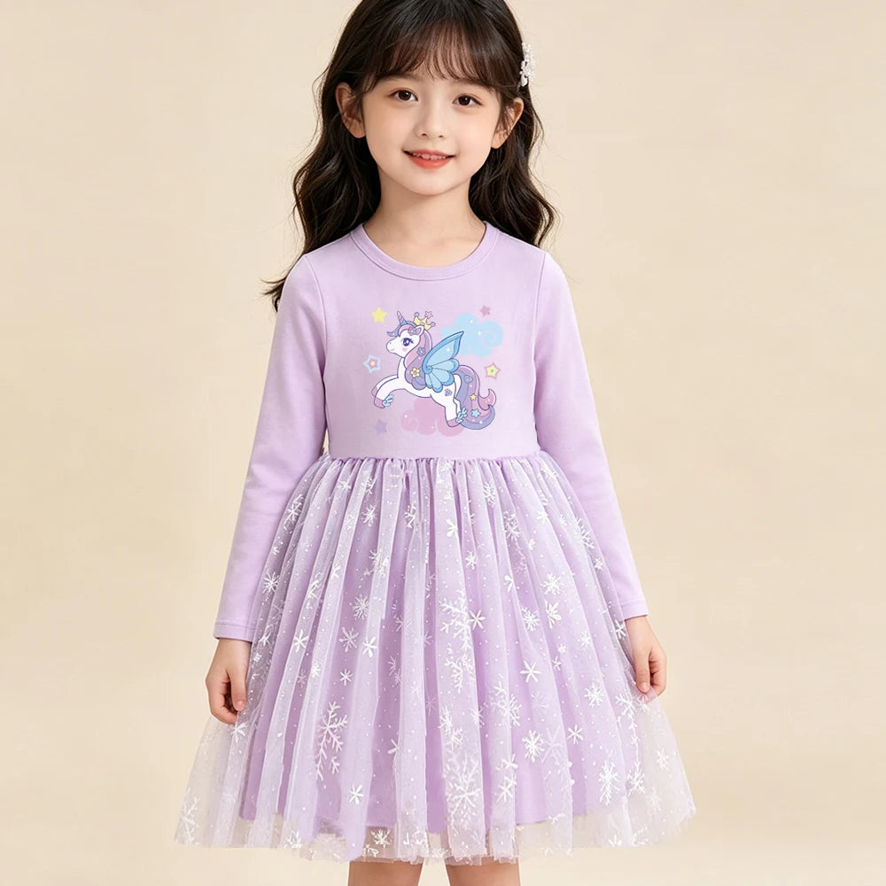 New Girls Dress Spring Autumn Kids Long Sleeve Princess Dress For Children Fashion Clothes Baby Birthday Party Clothing Unicorn