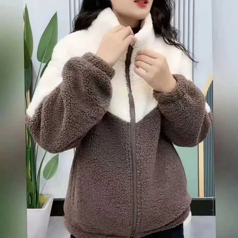 Plush Lamb Fleece Mid-Length Overcoat