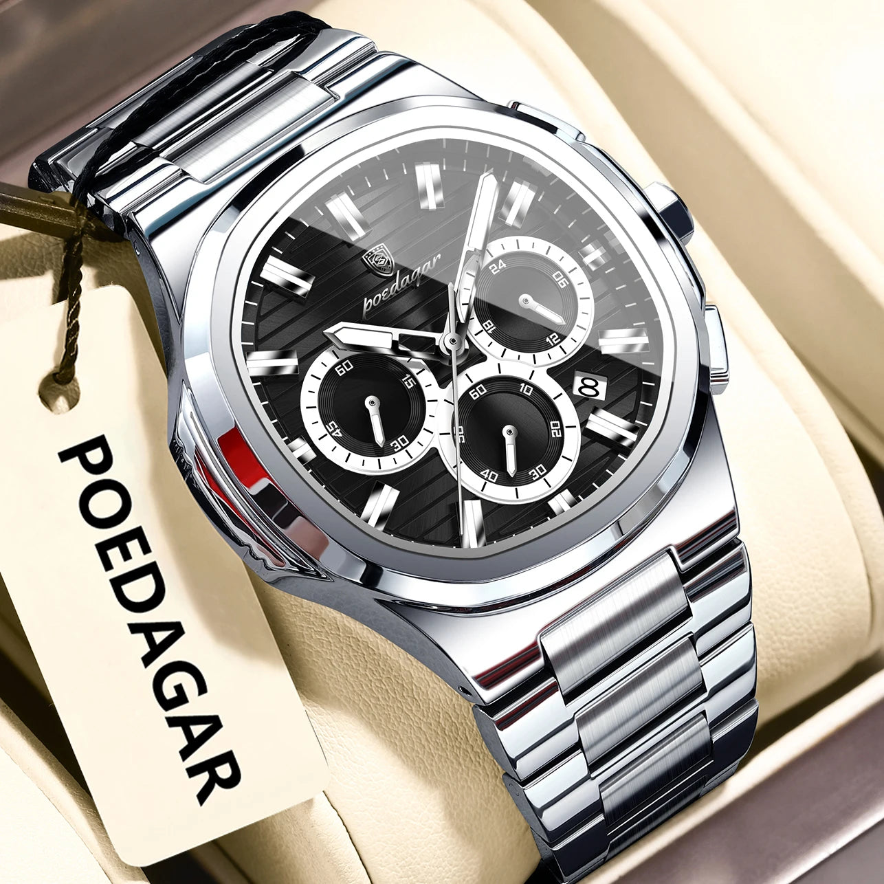 POEDAGAR 834 Men's Luxury Chronograph Watch | Stainless Steel
