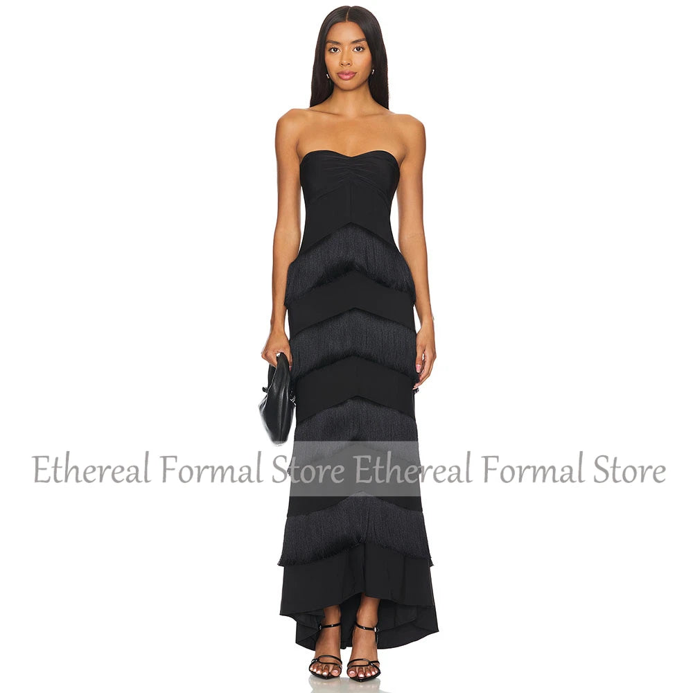 Strapless Mermaid Evening Gown with Tassel Detail