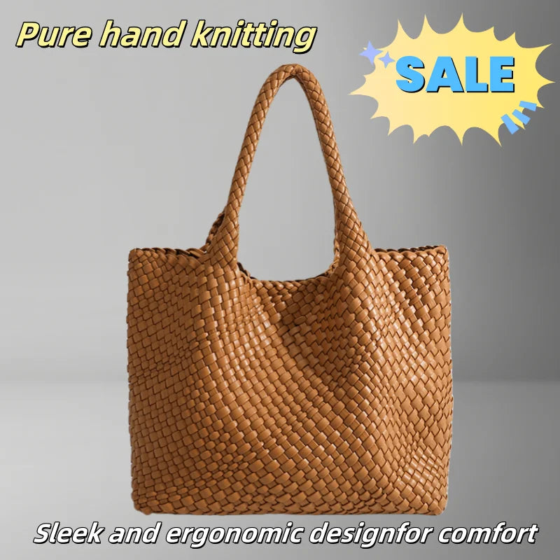Woven Tote Bag For Women Soft Foldable Top-Handle Wristlet Bag Fashion Hobo Handbag Composite Bag with Coin Purse