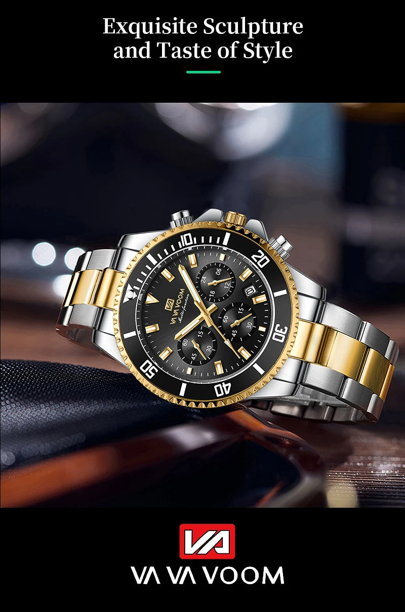 VA VA VOOM Men’s Luxury USA Business Diver Watch – Stainless Steel Quartz Chronograph