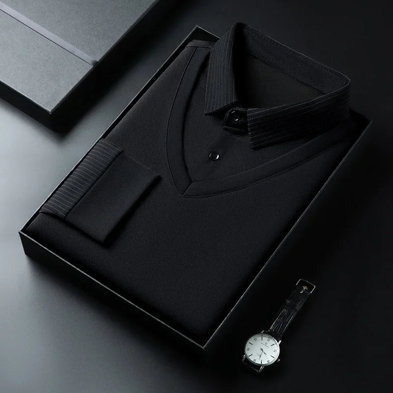 Men's Contrast Polo Shirt – Relaxed Long Sleeve Layered Look