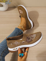Comfort Women Closed Toe Mules Sandals Floral Embroidery Hollow Mesh Slip On Wedge Platform Lightweight Daily Walkin Lady Shoes