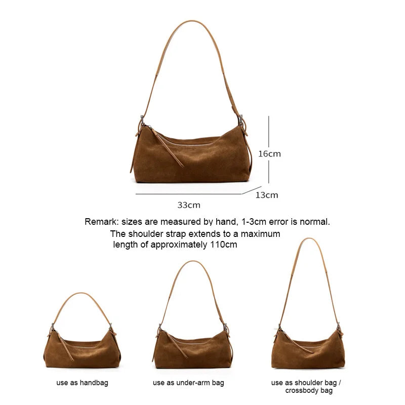 Women's Handbag New Suede Top Grain Leather Crossbody Bag Korean Style Wide Strap Shoulder Handheld Women Light Luxury Versatile
