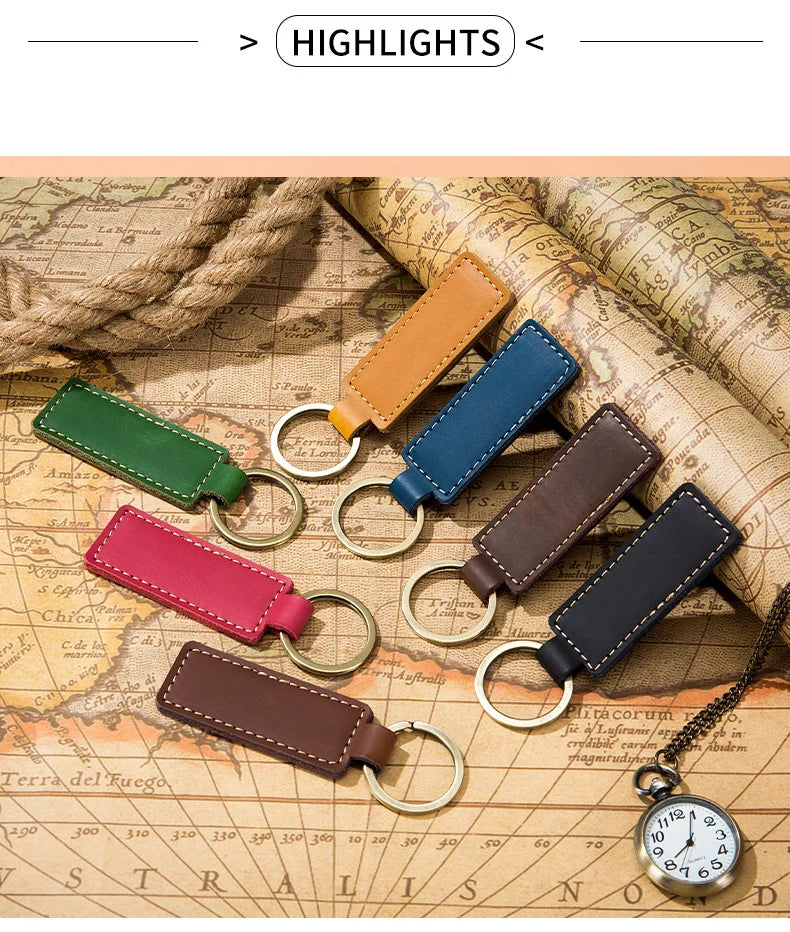 Free Customized Fashion Women Genuine Leather Keychain Vintage Creative Pendant Handmade Small Gift DIY Present Car Key Chain