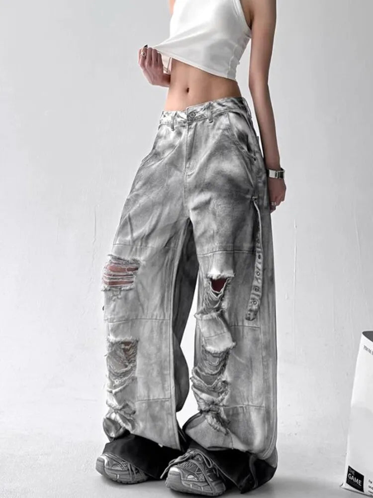 Women's Wide-Leg Distressed Jeans | High Street Style