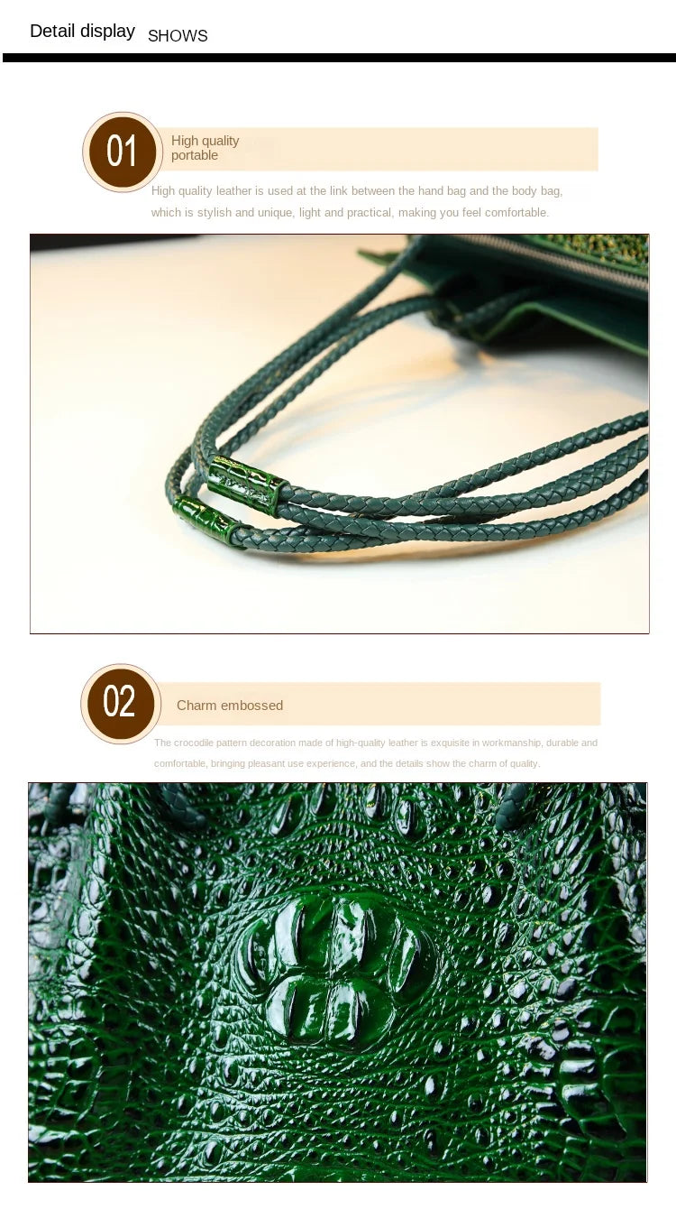 Luxury Genuine Leather Women's Bag Red Crocodile Pattern Ladies Handbags Tote Bag Fashion Travel Portable Shoulder Underarm Bags