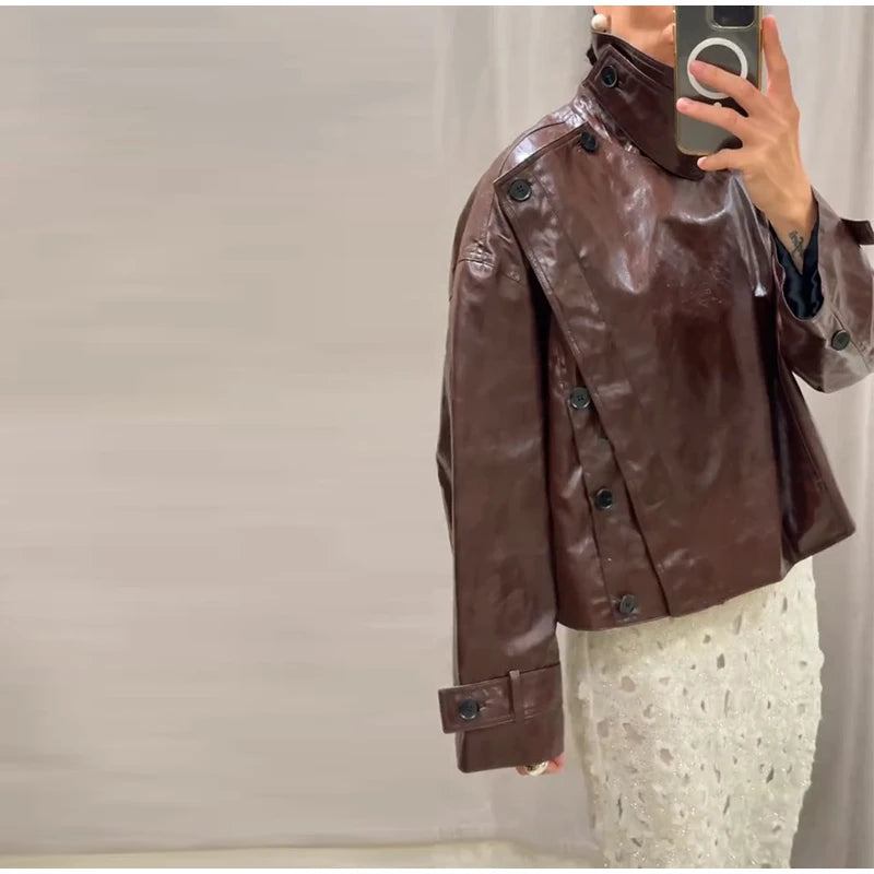 Chic Stand Collar Leather Jacket