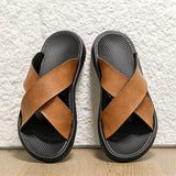 Mens Leather Slippers Comfortable Breathable Summer Big Size Sandals for Men with Soft Sole