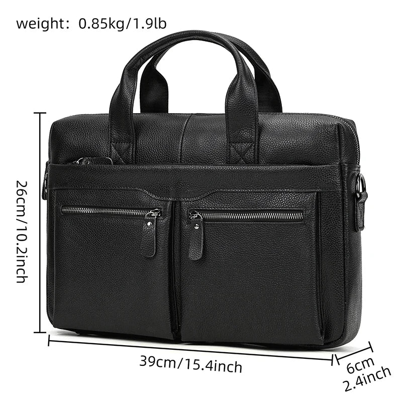 Genuine Leather Briefcase Bag for 15.6 inch laptop computer bag cowskin handbag for men male leather crossbody shoulder bag
