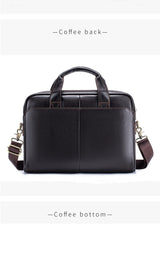 Men's leather handbag, top layer cowhide briefcase, leather laptop bag, diagonal cross office bag