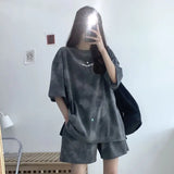 Women T-Shirt Shorts Suit Set Casual Tie Dye Loose tshirt and wide leg middle shorts with pockets female Soft Summer Shorts Sets