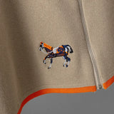 USA-Made Luxury Wool 2-Piece Set: Embroidered Horse Knit Jacket & Pants