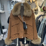 Women's Fox Fur Denim Winter Jacket – 2025 USA Streetwear Edition