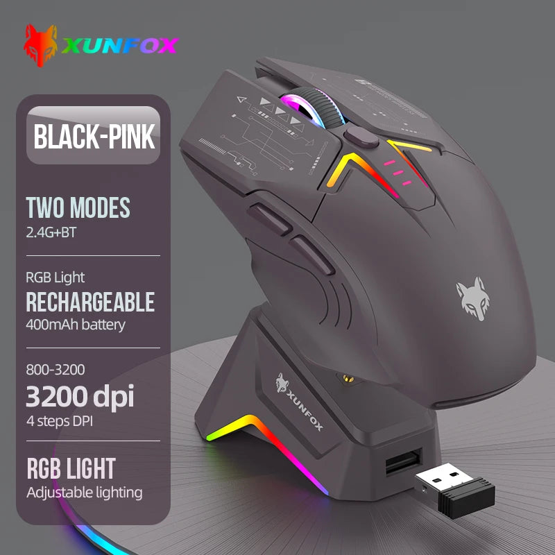 XUNFOX H2 Bluetooth Wireless Mouse Laptop Desktop Home Office Magnetic Fast Charging Luminous Mouse