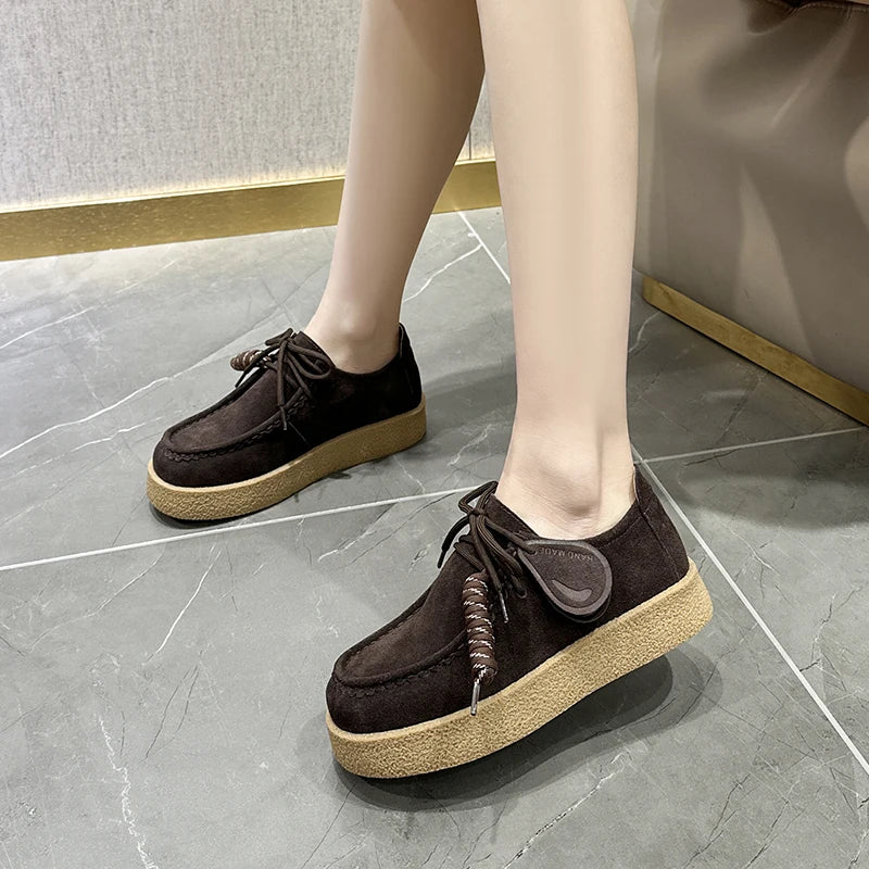 AIYUQI Women's Suede Leather Platform Loafers – British Style