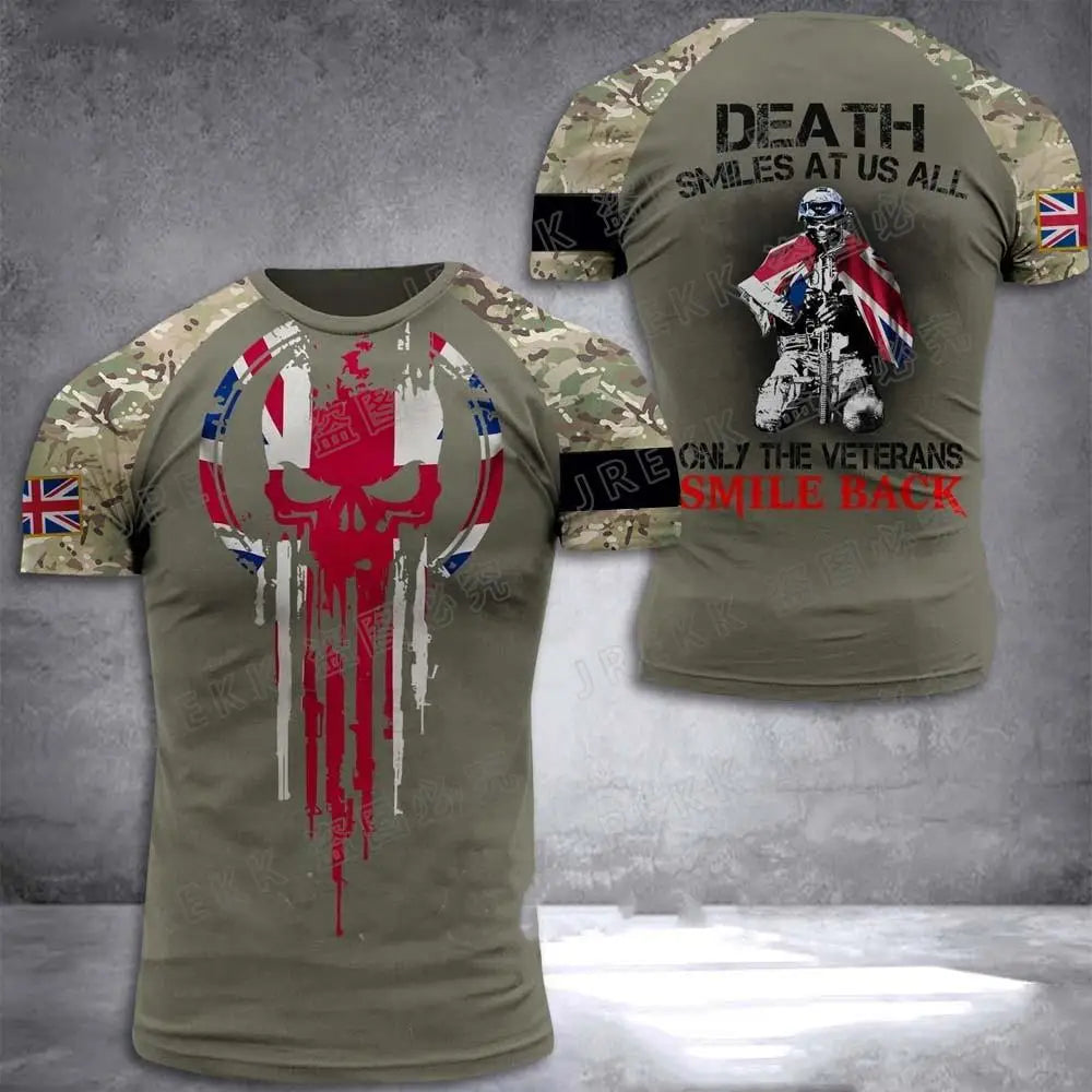 Men's Army Veteran T-shirt British Soldier 3DPrinted Pattern Field Camouflage Shirt High Quality Tops 2025 Summer