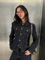 Y2K Vintage Patchwork Denim Jacket – Retro Streetwear Long-Sleeve Coat