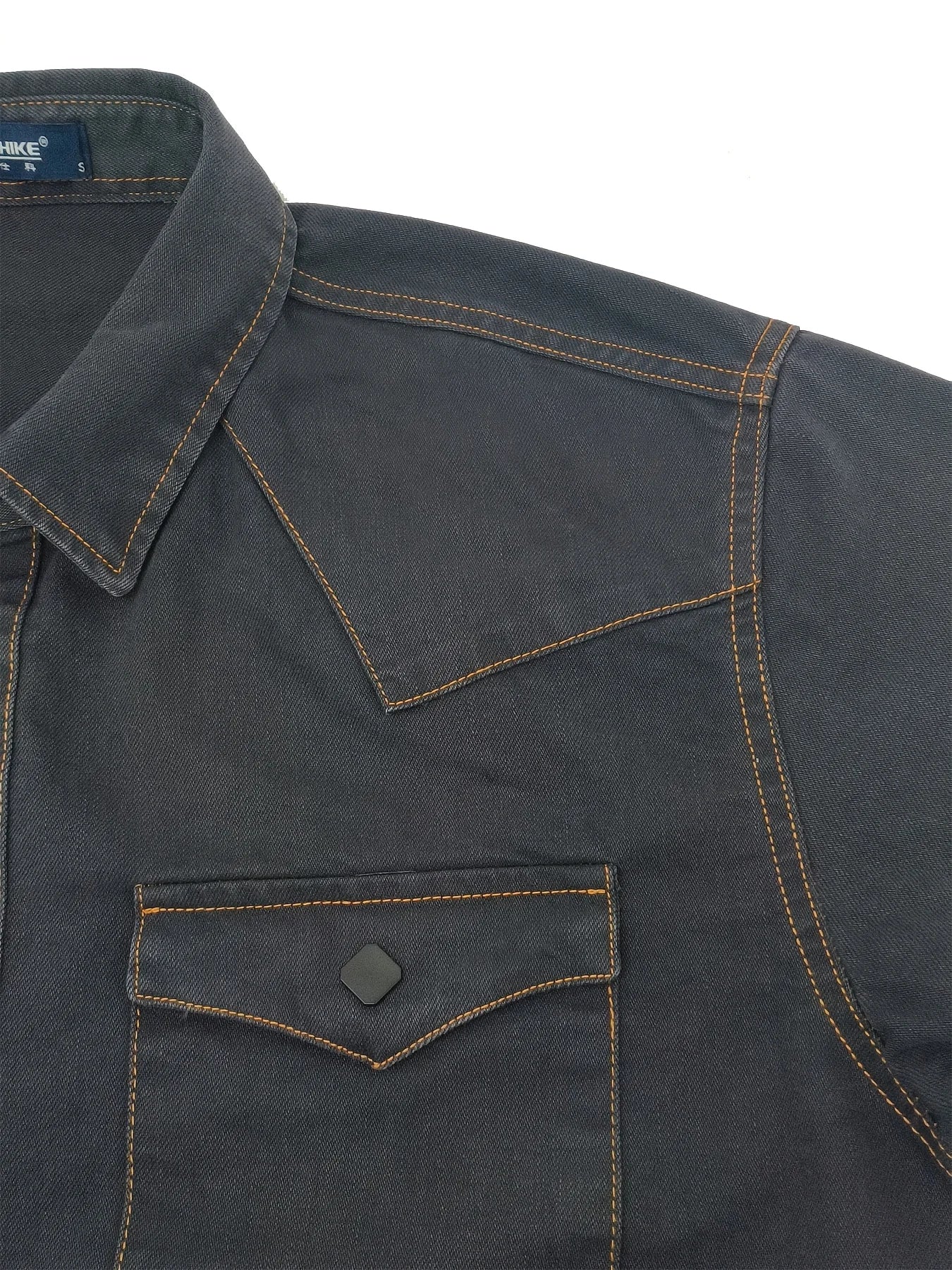 Men's Denim Shirt for Spring and Autumn, Vintage Topstitch Work Shirt, Handwashed Distressed Long Sleeve Shirt, Western Cowboy S