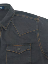 Men's Denim Shirt for Spring and Autumn, Vintage Topstitch Work Shirt, Handwashed Distressed Long Sleeve Shirt, Western Cowboy S