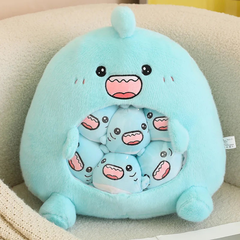 New Capybara Shark Shaped Snack Bag Plush Toys Super Soft Cartoon Squishy Pillow Funny Food Dolls Birthday Gifts Room Decor