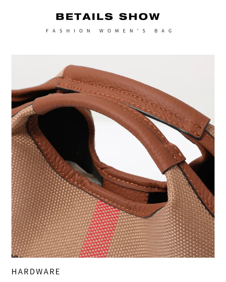 Leather plaid handbag, large-capacity mother bag, shopping basket, one-shoulder handbag