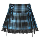 Pink Plaid Y2K Pleated Mini Skirt with Lace Trim