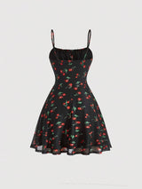 Cherry Print Vintage A-Line Sundress | Y2K Summer Party Style