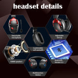 Wireless Gaming Headset with Detachable Noise Cancelling Microphone,2.4G Bluetooth-USB-3.5mm Wired Jack 3 Modes for Multi-device