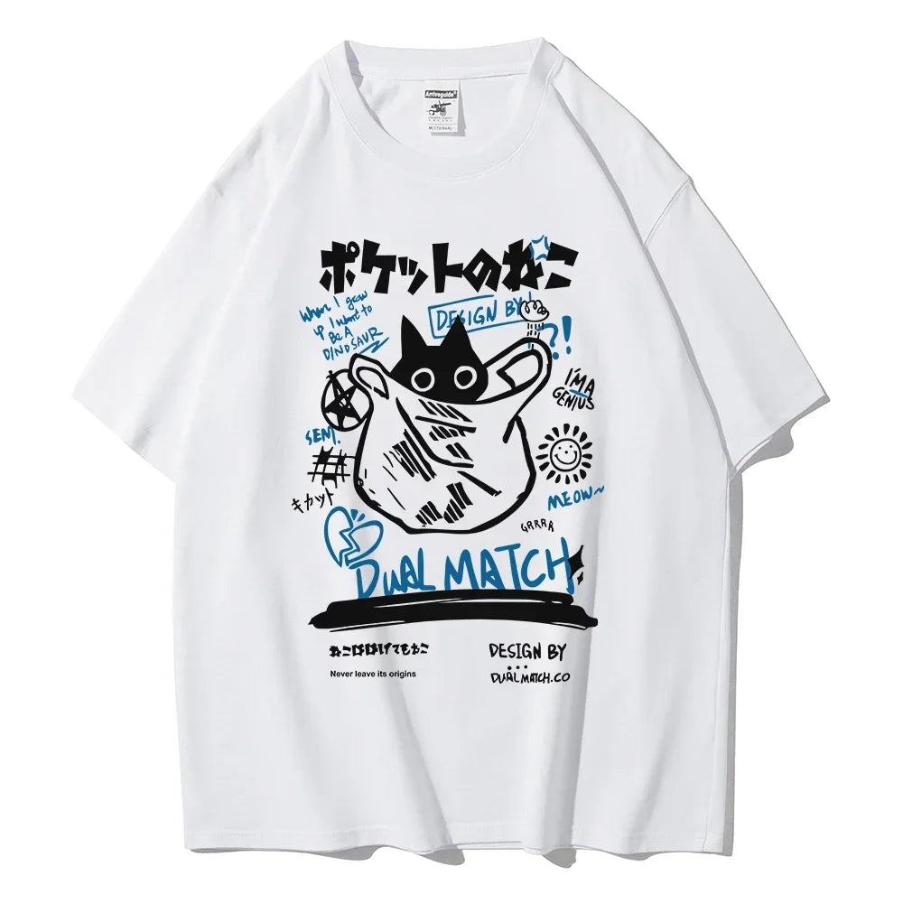 Kawaii Cat Print Graphic Tee – Unisex Streetwear