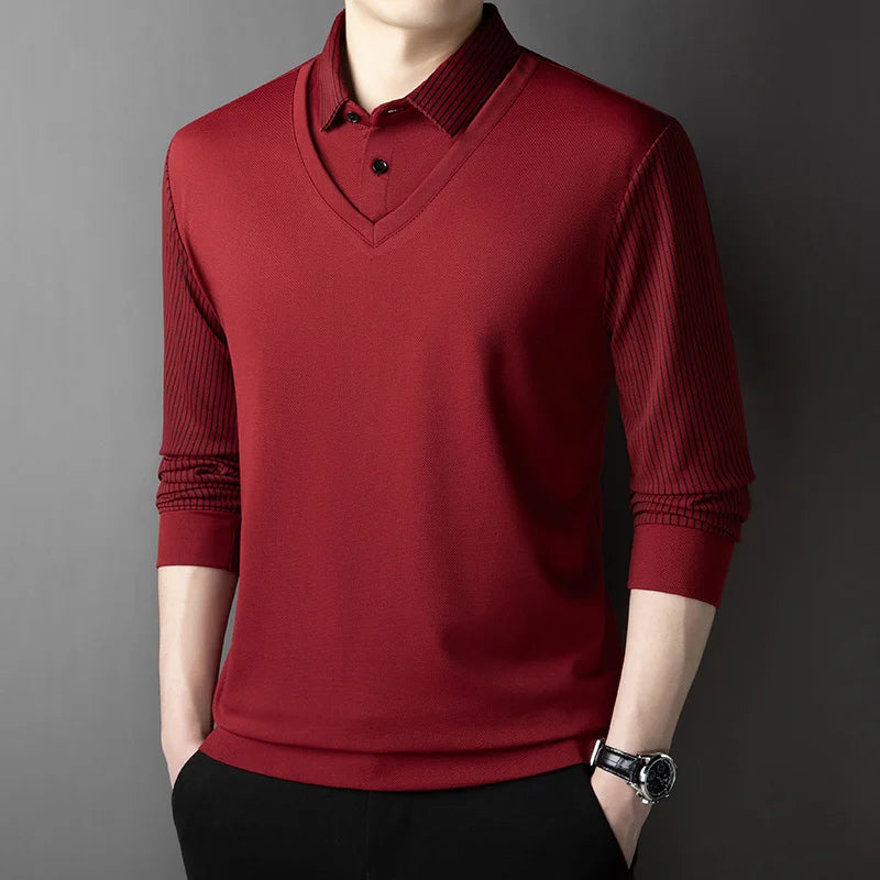 Men's Contrast Polo Shirt – Relaxed Long Sleeve Layered Look