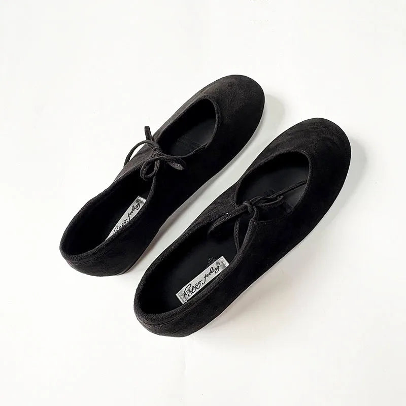 Round Toe Mary Jane Flats with Butterfly Knot