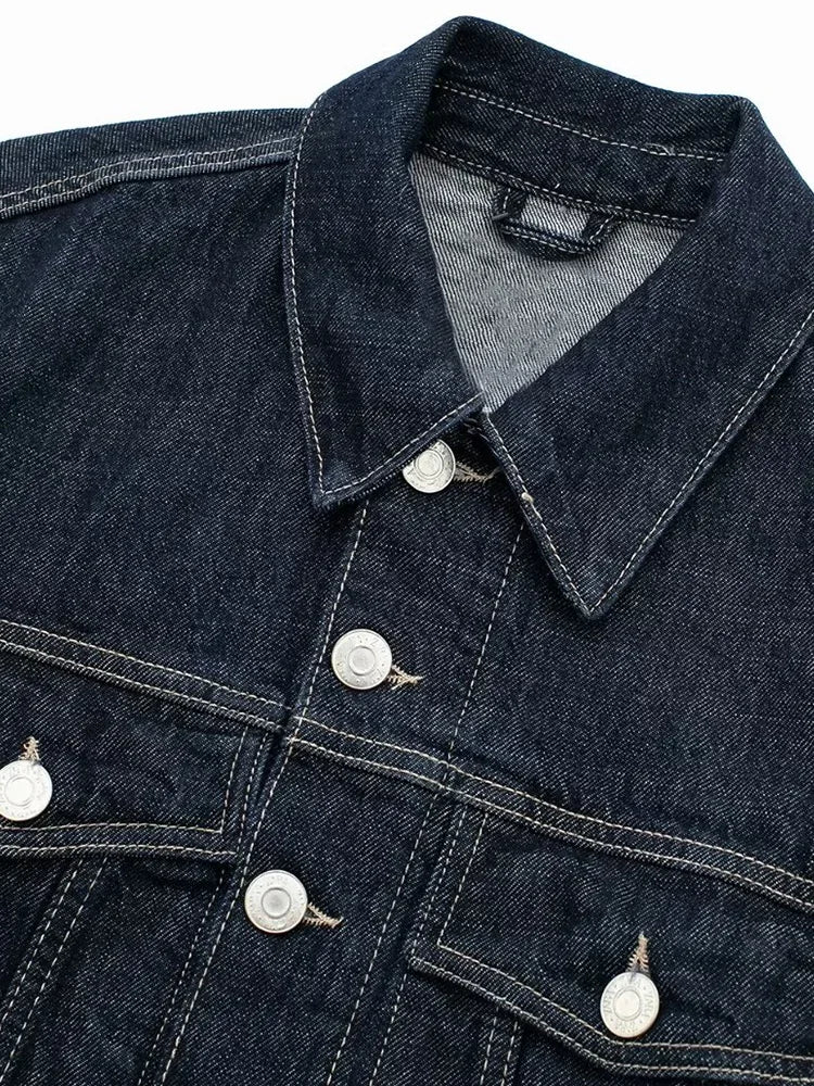 Vintage Blue Denim Jacket – Single Breasted Casual Chic