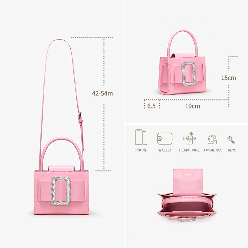 BAFELLI 2026 NEW WOMEN'S FASHION PINK EVENING HANDBAG SHOULDER BOXY BAG CASUAL PURSE LUXURY BRAND DESIGNER LEATHER TREND LADY