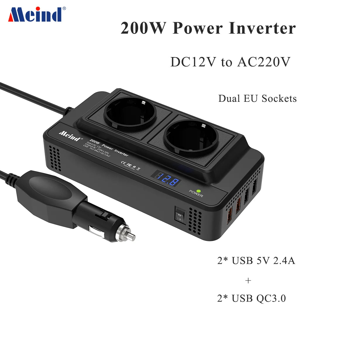 Meind 200W Car Power Inverter 12V to 220V