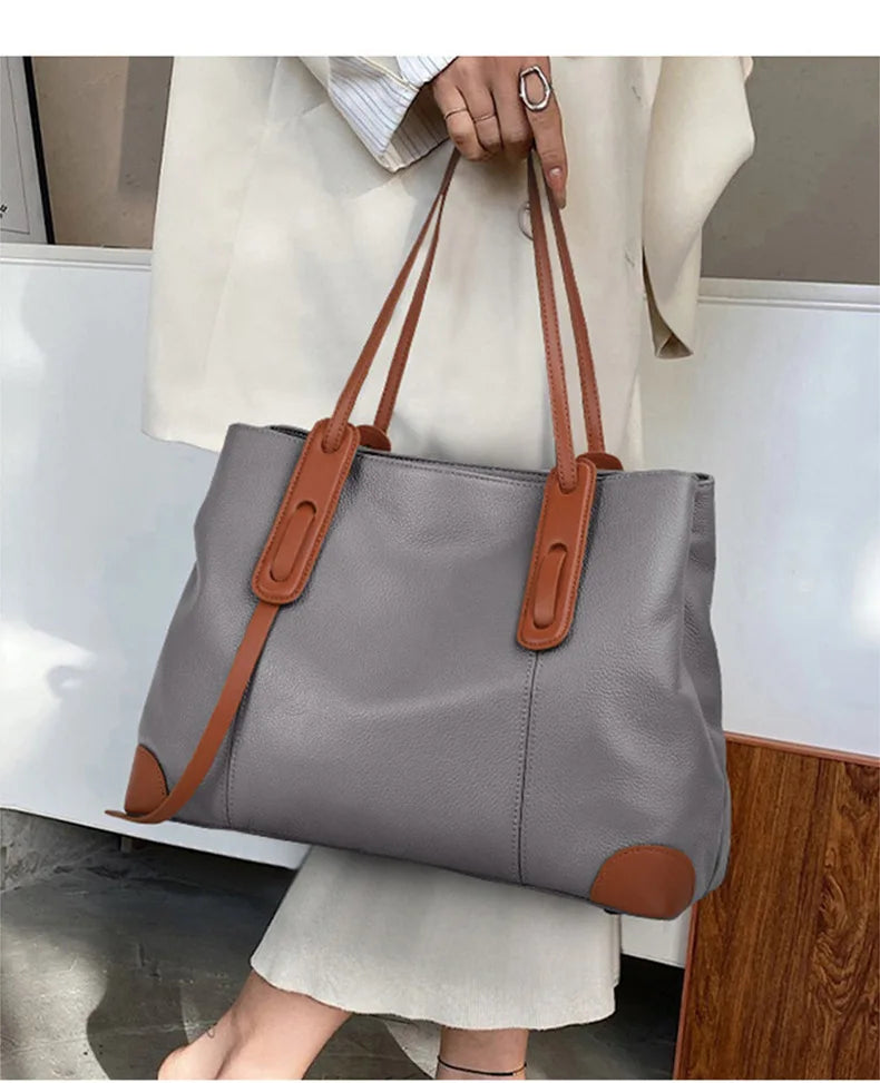 Genuine Leather Tote Bag Luxury Designer Women's Shoulder Bag Large Capacity Women Bags High Quality Soft Cowhide Female Handbag