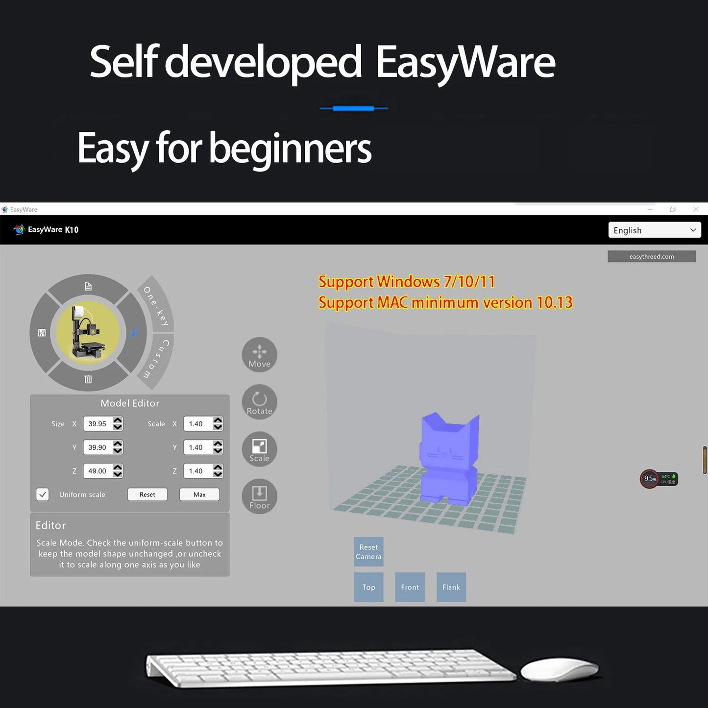 EasyThreed 3D Printer  Entry Level  Compatible with PLA TPU 1.75mm Filament  include Power Adaptor.