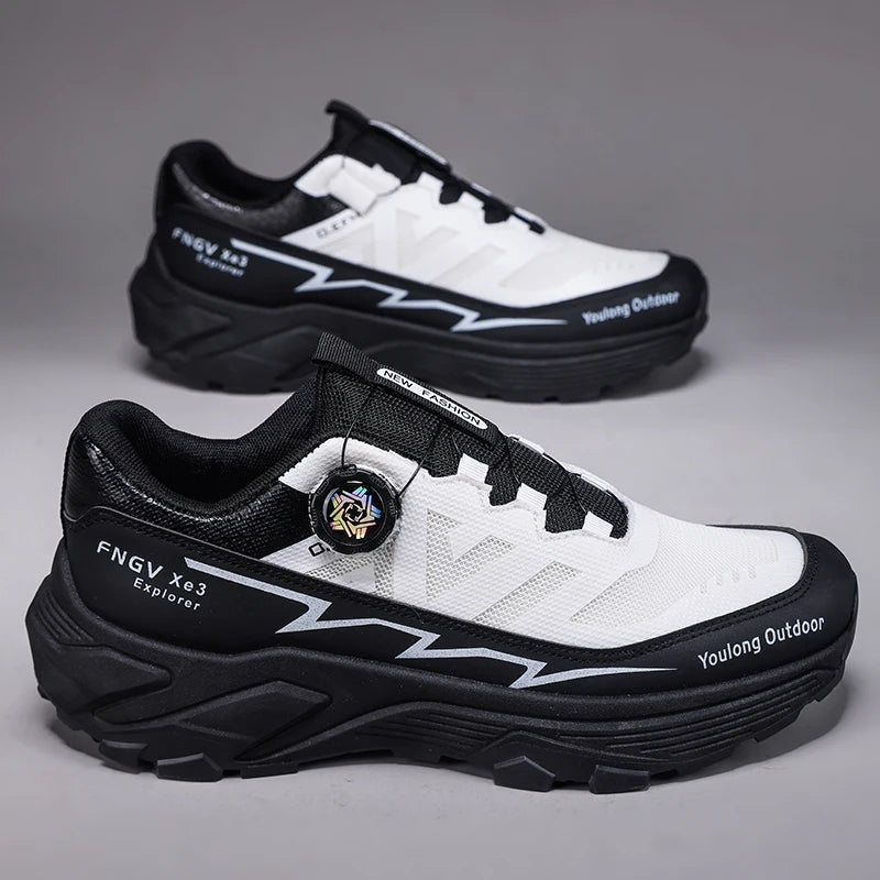 Outdoor Hiking Shoes for Men, Lightweight Travel Hiking Shoes, Breathable Mesh Sneakers, Casual Walking Shoes, Rotating Buckle Design, Non-Slip and Wear-Resistant Trail Shoes, Suitable for Mountaineering and Camping, 2026 New