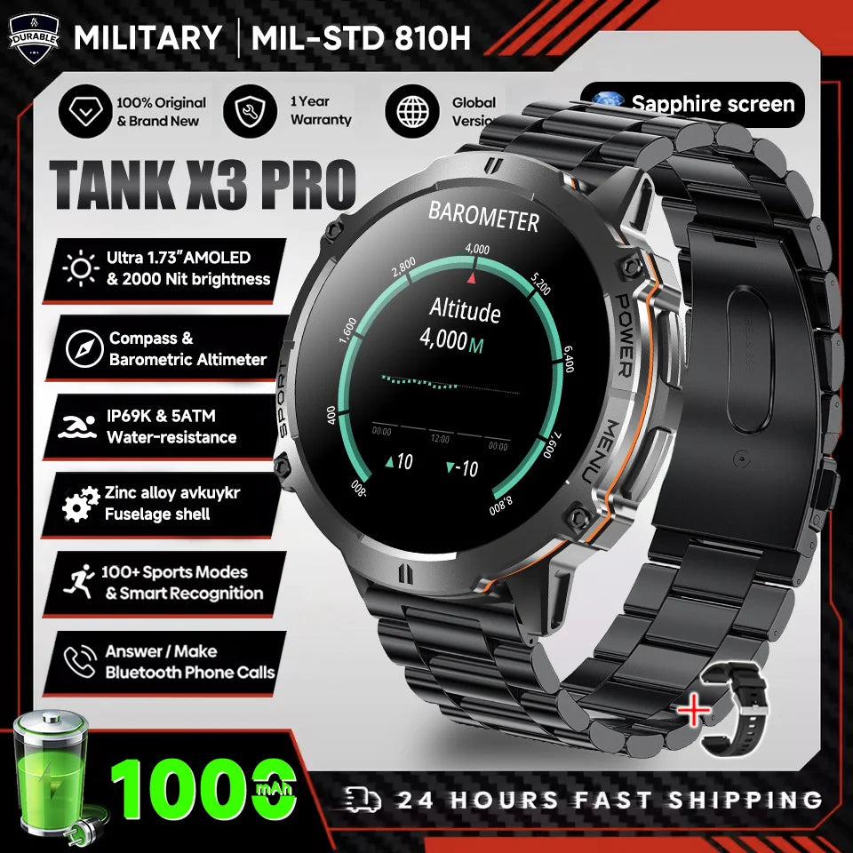 2026 Military Tank X3 Smart Watch | 1000mAh | AMOLED