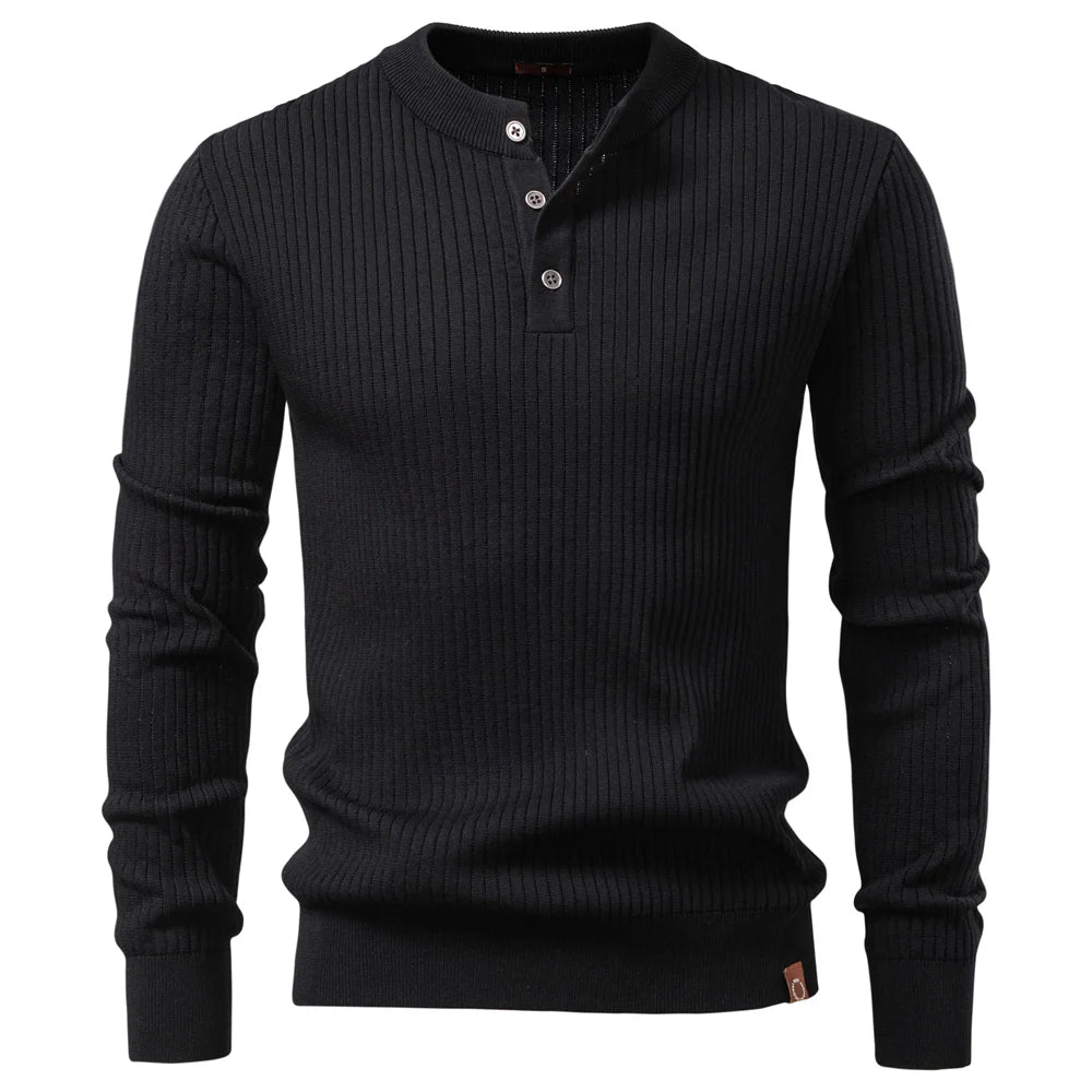 AIOPESON Ribbed Stripe Polo Shirt – Men's Long Sleeve
