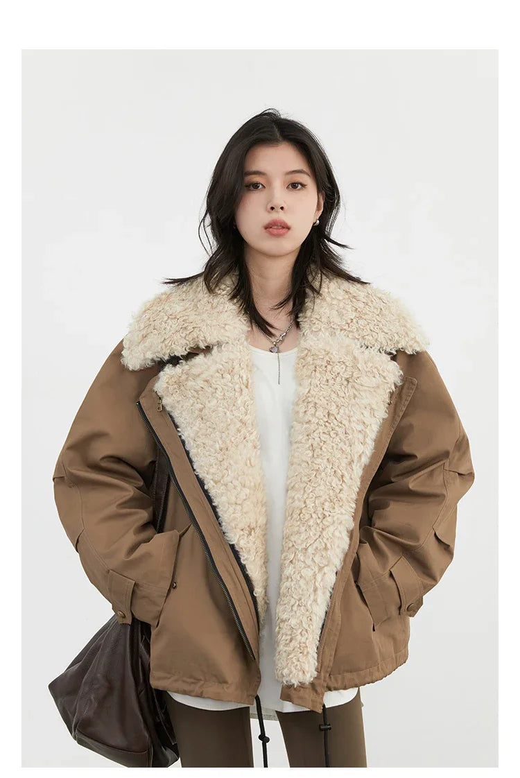 CHIC VEN Fashion Women Coats Loose Casual New Retro Motorcycle Cotton Jacket Thick Warm Female Overcoat Autumn Winter 2025