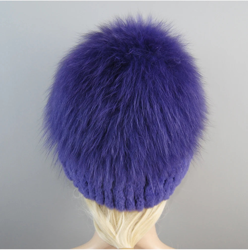Women's Luxury Rex Rabbit & Fox Fur Beanie Hat
