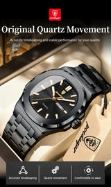 POEDAGAR Square Luxury Men Clock Waterproof Luminous Date Week Quartz Man Wristwatch Stainless Steel Fashion Men's Watches Reloj