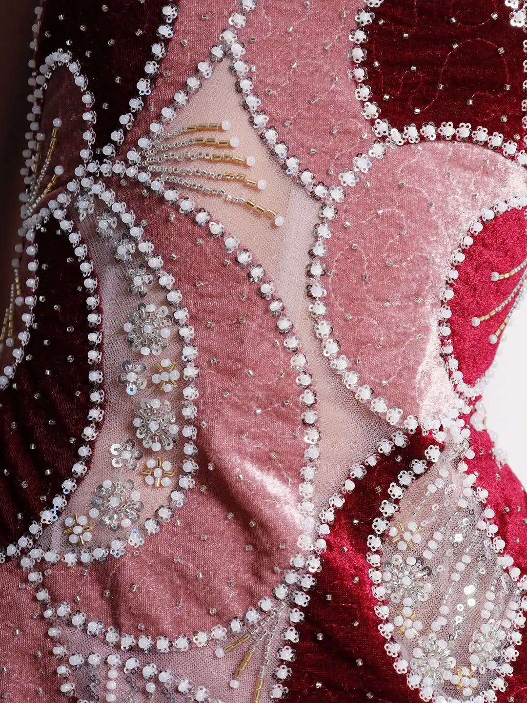 Ofherown 2026 Burgundy Pink Strapless Beaded Evening Dress Velvet Patchwork Formal Prom Gown for Party Red Carpet Customized