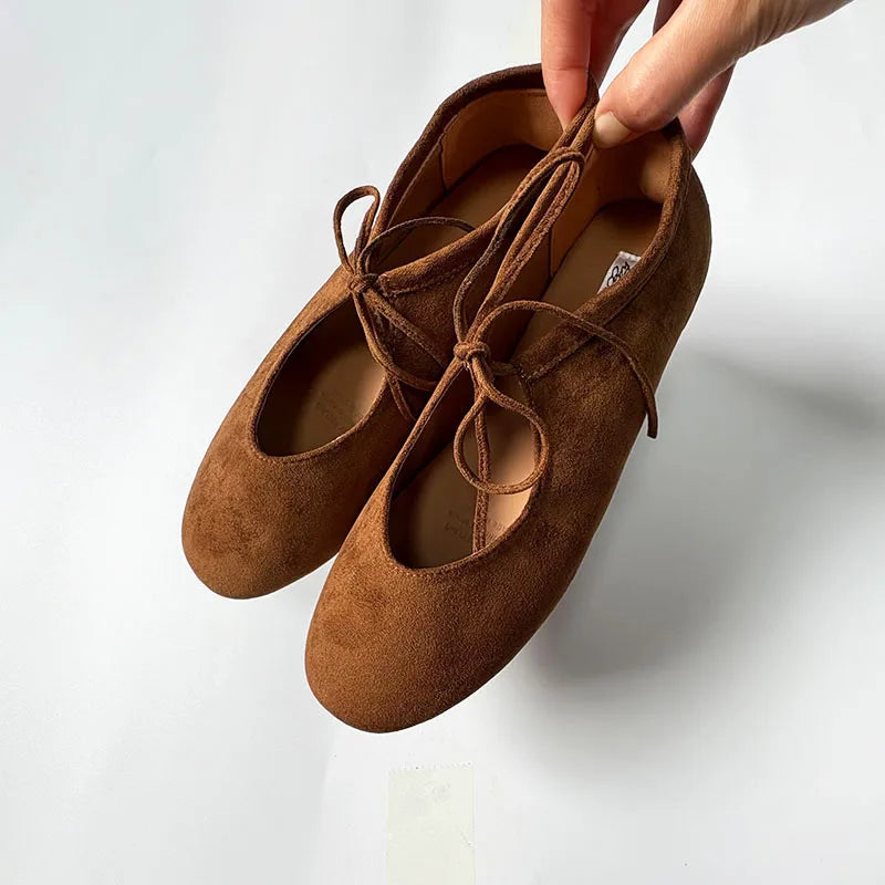 Round Toe Mary Jane Flats with Butterfly Knot