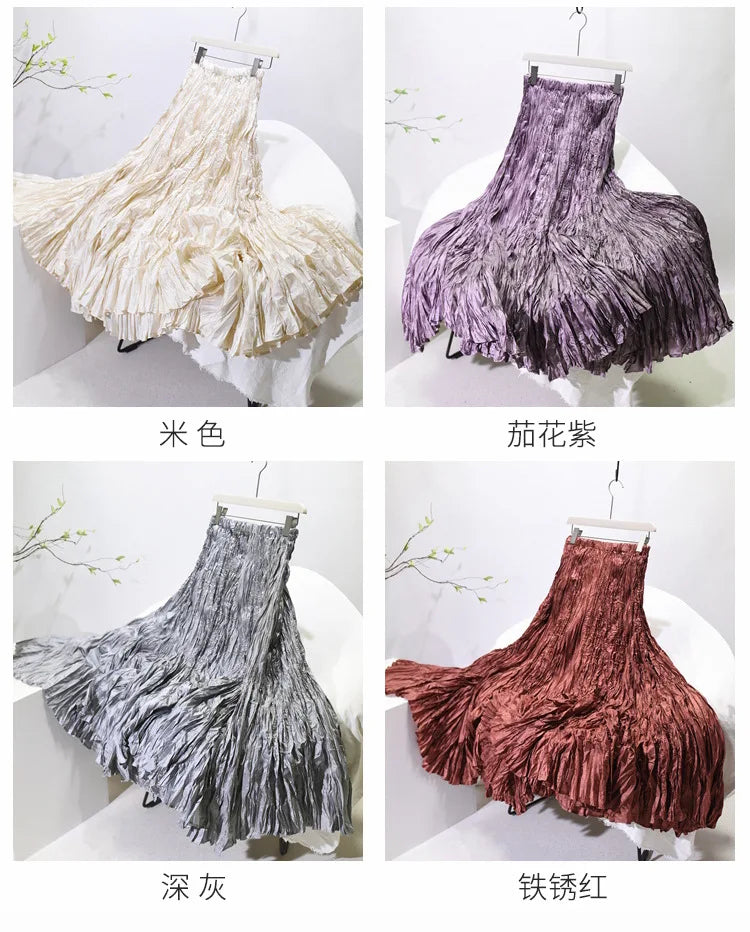 Elegant High-Waist Pleated Maxi Skirt for Women